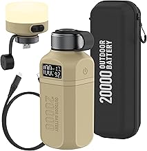 20,000mAh Rugged Power Bank with Fast Charge USB-C PD, IP68 Waterproof Shockproof, Includes 420lm Bright Camping Lantern, Tactical Outdoor Charger for Hiking Camping Survival Emergency